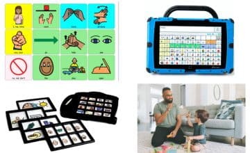 A variety of Augmentative and Alternative Communication methods.